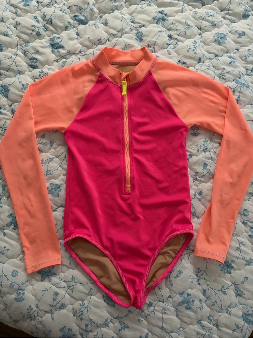 Crewcuts Girls' Long Sleeve Rashguard One-Piece - Hot Pink & Peach